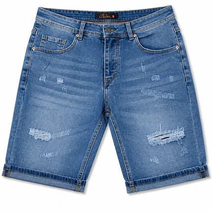 Мъжки сини Slim Fit къси дънки със скъсан ефект JL8842