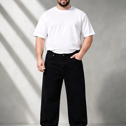 Мъжки Plus Size черни Wide Leg дънки - 217