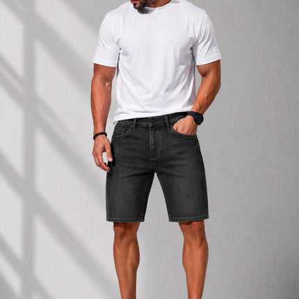 Мъжки черни изчистени Slim Fit къси дънки F5195